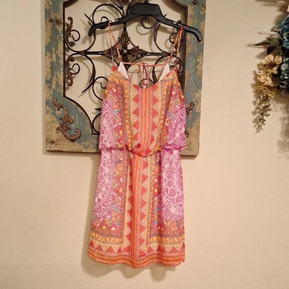 Bisou Bisou Pink and Orange Sundress. Excellent Condition Size 8 - Picture 4 of 10
